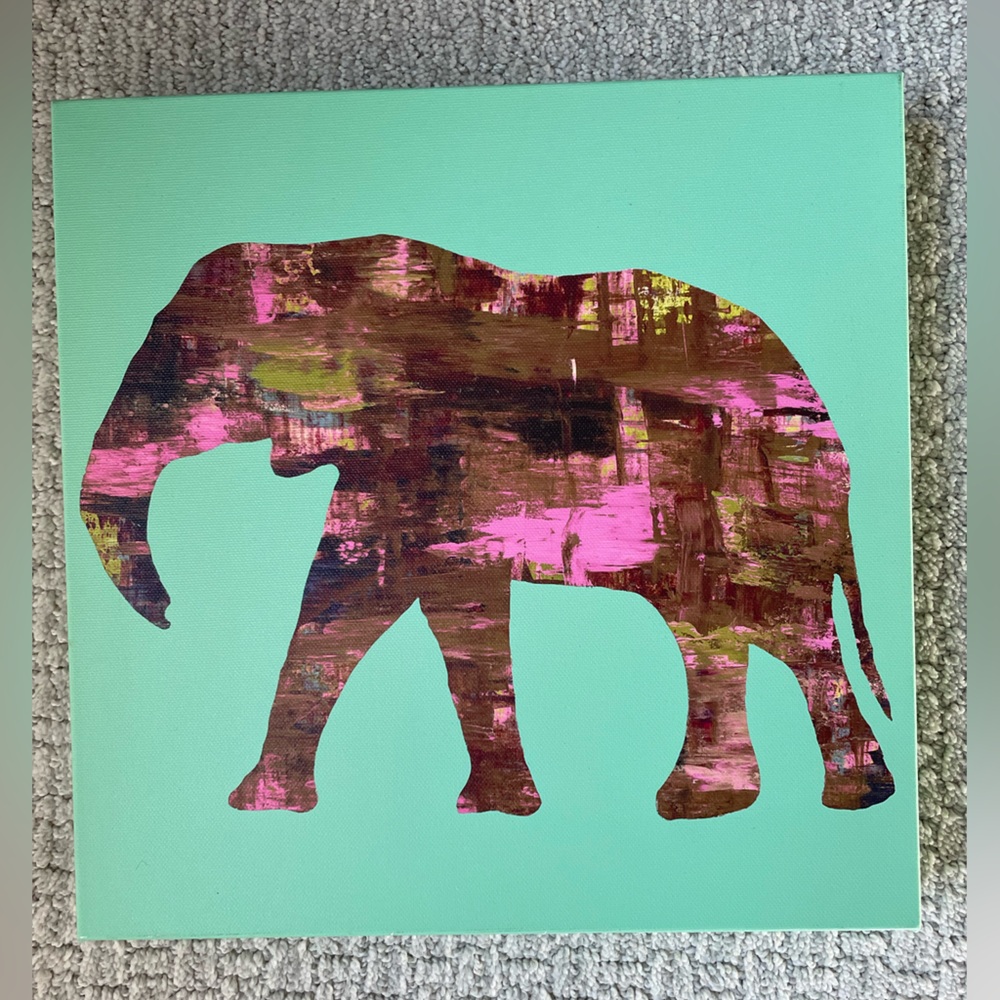 Z Gallerie Elephant Art in Pink and Green